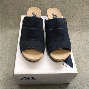 Anne Klein Sports Akchanay Navy Blue Wedge Slides
